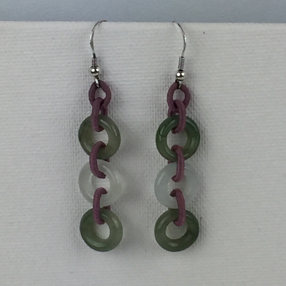 Sterling Silver Triple Jade Ring dangling Earrings